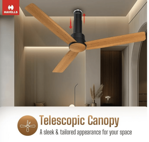 Havells 1200mm Elio Prime BLDC Motor Ceiling Fan | Remote Controlled, High Air Delivery Fan | 5 Star Rated, Upto 60% Energy Saving, 2 Year Warranty | (Pack of 1, Pinewood Matte Black) - Image 3
